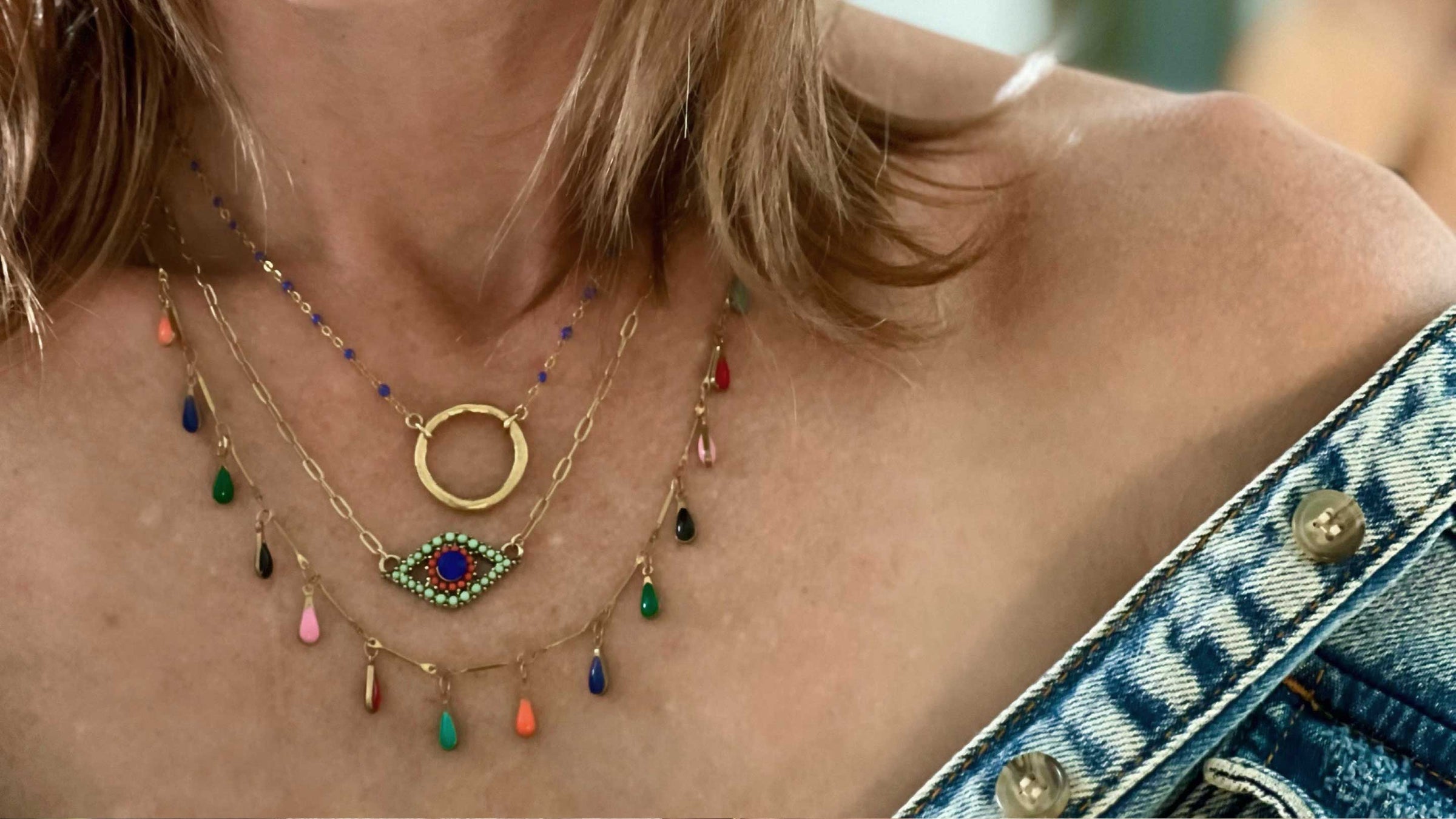 rose gold, gold, & silver love necklace on varying chain length